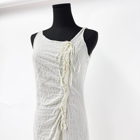 VINTAGE 90S STYLE SHEER CREAM DRESS WITH GATHERED DETAILS AND RUFFLE DETAILS - Picture 2 of 13